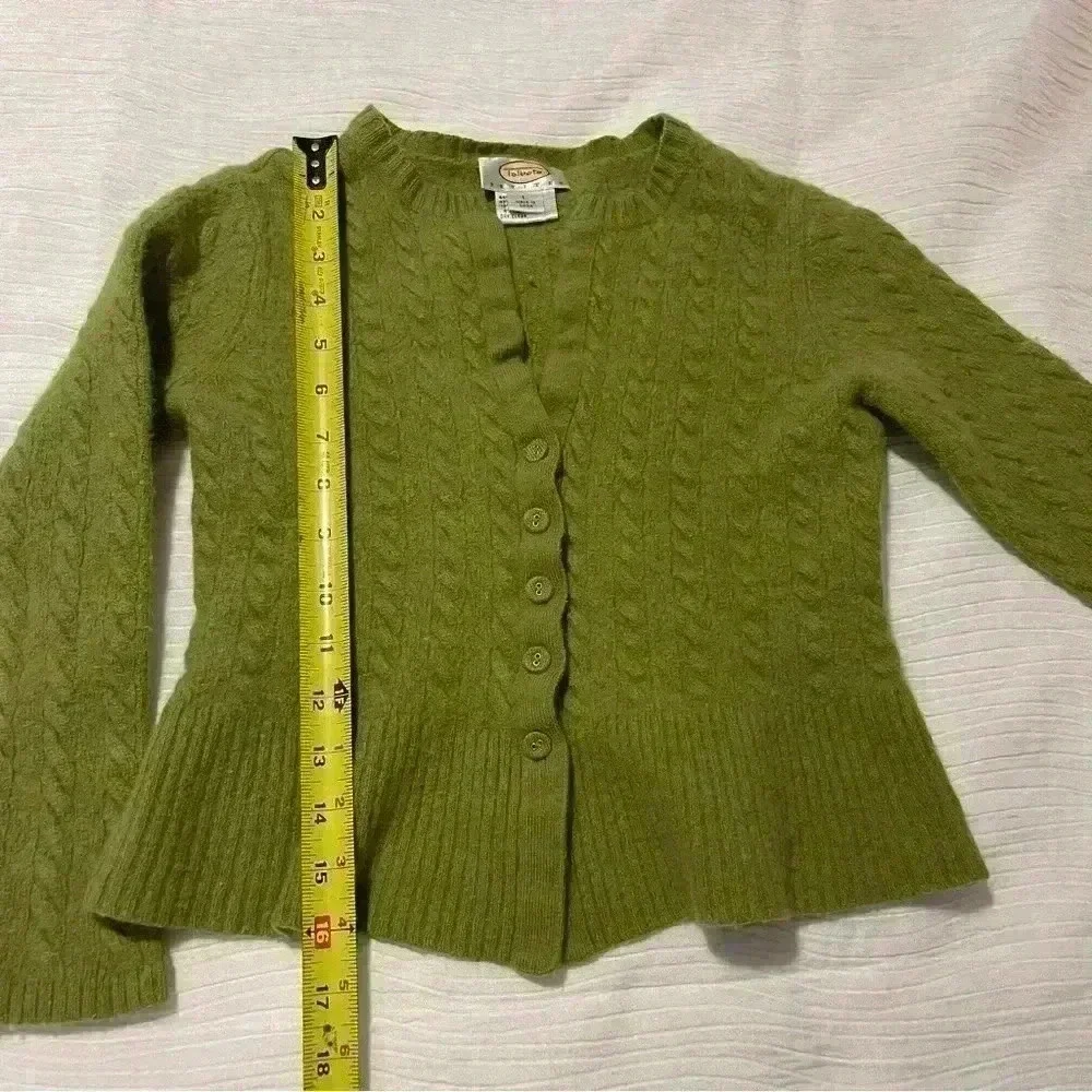 Talbots Sweater Youth Girls L Green Long Sleeve Lambswool Cashmere Button-up